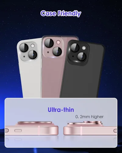 Vista 8 de Compatible con iPhone 15/iPhone 15 Plus/iPhone 14/iPhone 14 Plus Protector de lente de cámara Metal Plus Anillo de aleación de aluminio 9H Pantalla