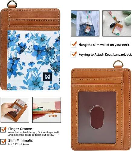 Vista 2 de Cartera Porta Tarjetas para Mujeres, Cartera delgada minimalista con bloqueo RFID, carteras de cuero, cartera elástica de bolsillo frontal