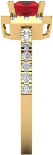 Vista 3 de Clara Pucci Solitario de corte princesa brillante de 1.37 ct con acento de rubí rojo simulado, anillo moderno de declaración sólido de oro amarillo