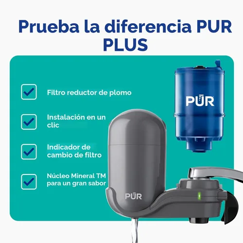 Vista 2 de PUR Plus - Sistema de filtración de agua para montaje en grifo vertical, filtro de agua reductor de plomo para grifo de fregadero, fácil