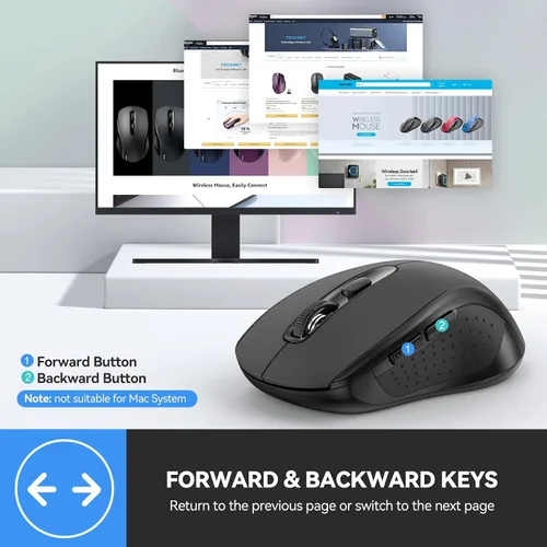 Vista 6 de TECKNET Ratón Bluetooth, 2-en-1 (BT 5.0/3.0+2.4Ghz) Ratones inalámbricos 4000DPI con conexión USB disponibles para ordenador portátil, ratón Negro