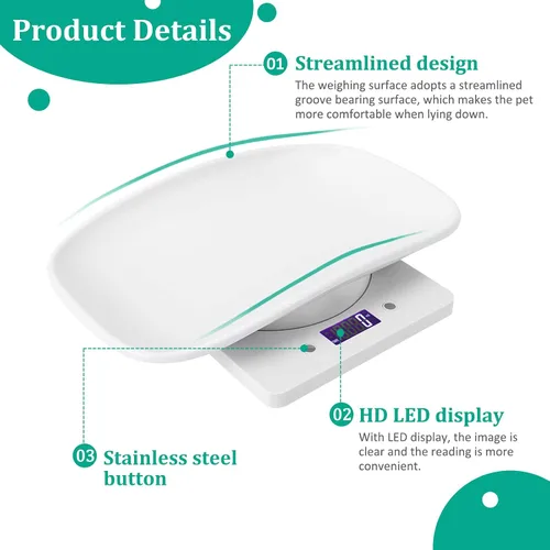 Vista 4 de Báscula de peso para reptiles, báscula de animales pequeños con precisión gramos, pantalla LED multifunción para mascotas (máximo 33 libras)