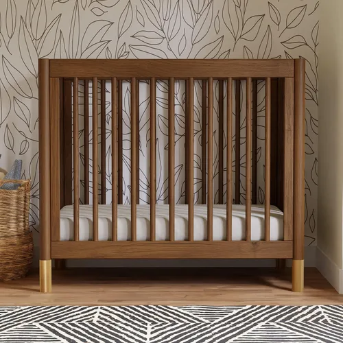 Vista 2 de Babyletto Gelato 4-in-1 Mini Crib, Natural Walnut and Brushed Gold Feet
