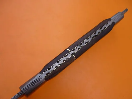 Vista 3 de Espada. ¡Rara! Espada de machete de acero de Damasco forjada a mano. ¡Espada de caza gladiosa! Espada de caza con funda de cuero. Espada