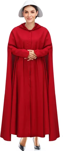 Vista 2 de Handmaid - Disfraz de cosplay de color rojo capa roja con capucha y gorro blanco para fiesta de Halloween Rojo