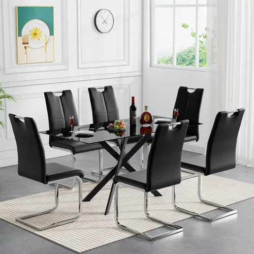 Vista 36 de HomVent Juego de mesa de comedor redonda de vidrio de 3 piezas, juego de mesa de cocina de vidrio redondo para 2 personas con 2 sillas de comedor