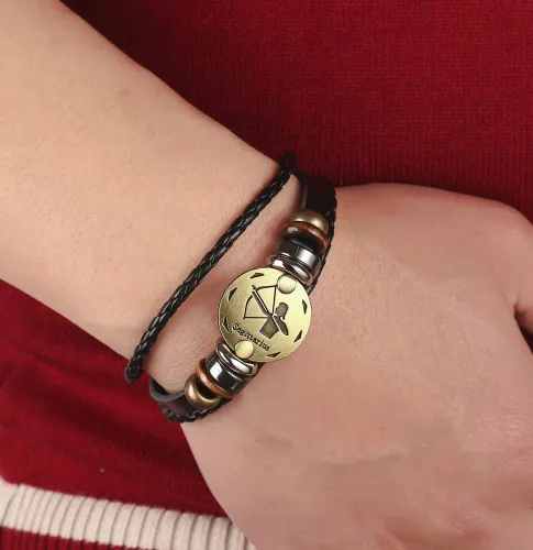 Vista 59 de Hamoery Pulsera de cuero de aleación punk para Constellation trenzada pulsera pulsera brazalete