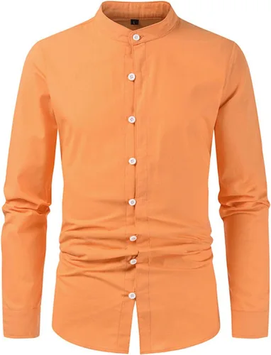 Vista 3 de Ymosrh Camisas de vestir de playa de lino y algodón con botones de manga larga para hombre