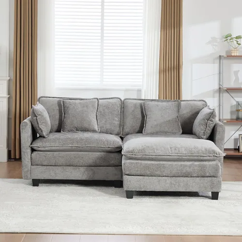 Vista 165 de Sofá seccional modular verde de 111.5", sofás seccionales grandes de 3 plazas para sala de estar, sofá nube oversized de tela chenille con otomana