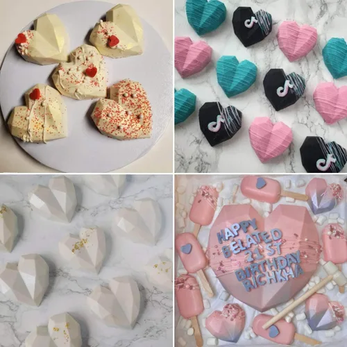 Vista 4 de Molde de silicona para pastel de chocolate con forma de corazón de diamante de 8 cuadrículas, molde de silicona para hornear, mousse, postre, 3D