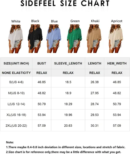 Vista 6 de Sidefeel Womens Summer Oversized 34 Sleeve Button Down Shirts Side Slit Dressy Casual Blouses Loose Fit Tunic Tops