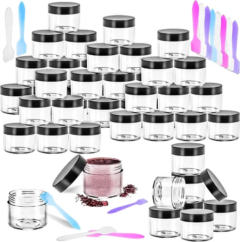 Vista 19 de Paquete de 50 de 10 g pequeños contenedores de cosméticos de plástico con tapas, frascos de maquillaje de 10 gramos de color ámbar con espátulas