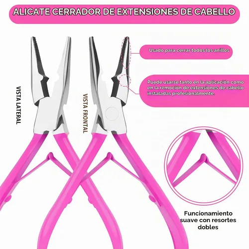 Vista 3 de Beauty & Crafts Herramientas de extensión de cabello, juego de alicates de acero inoxidable para microcuentas, 1 aguja de ganchillo, 1 gancho