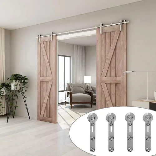 Vista 45 de TSMST Kit de herrajes para puerta corrediza de granero de 4 pies, riel de puerta de granero resistente de acero inoxidable para una sola puerta