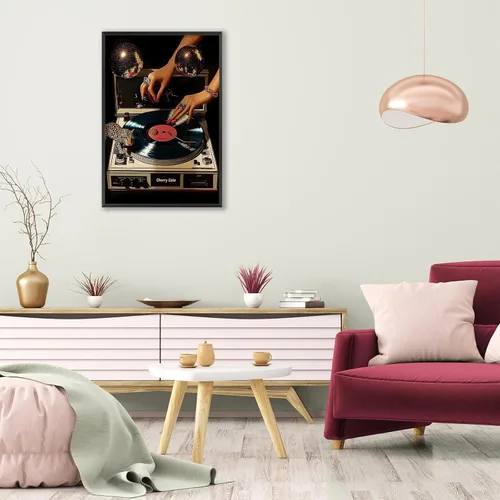 Vista 7 de Pósteres de lienzo de vinilo de música retro, tocadiscos de música de los años 70, arte de pared de disco con estampado estético de leopardo Multi 01