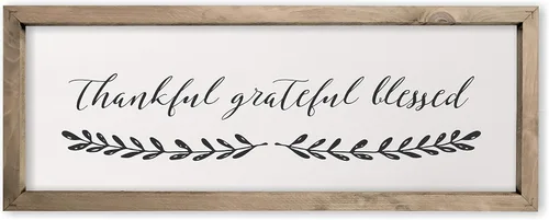 Vista 4 de Letrero decorativo de madera con marco de 8 x 24 pulgadas con texto en inglés «Thankful Grateful Blessed»