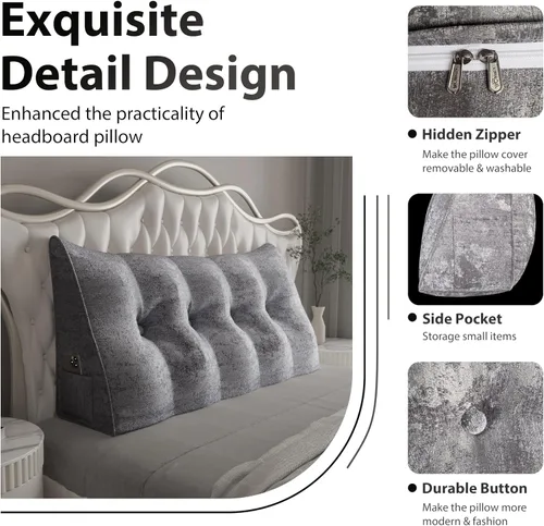 Vista 22 de Almohada de cabecera gruesa totalmente rellena tamaño Queen, cabecera acolchada suave y firme, soporte grande, triangular, almohada de cuña