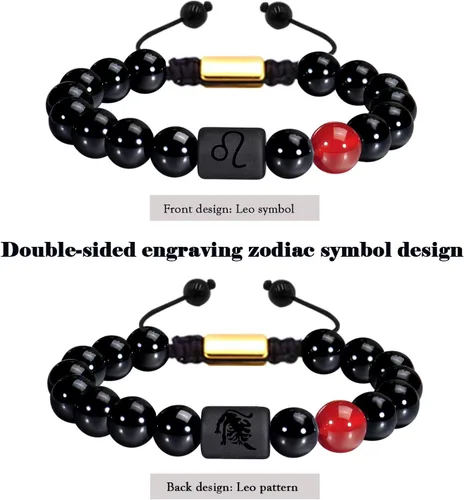 Vista 6 de VLINRAS - Pulsera de signo del zodiaco, para hombre y mujer, de 0.315 y 0.394 pulgadas, ónice negro natural, signo de estrella, constelación