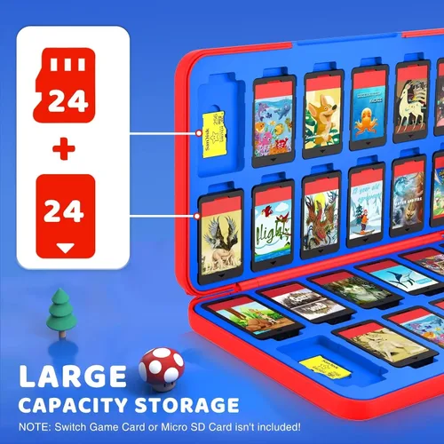 Vista 2 de CYKOARMOR Funda de juego Switch con 24 soportes para juegos compatible con Nintendo Switch y Switch OLED funda de cartucho compacto para Switch rojo