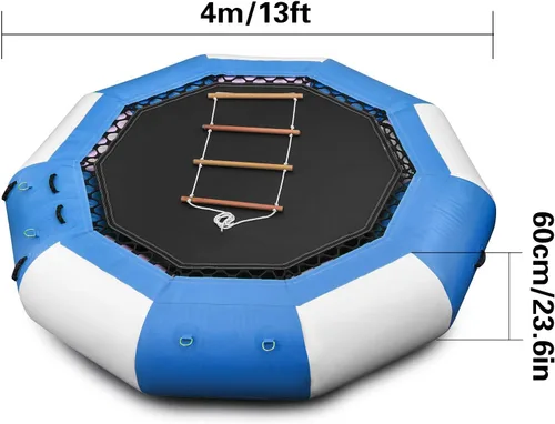 Vista 8 de Happybuy Trampolín inflable del agua, gorila inflable redonda del agua con la escalera mecánica, trampolín del agua en azul y blanco