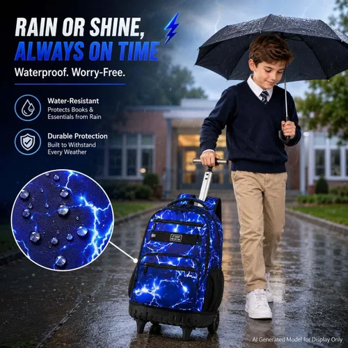 Vista 2 de Mochila con ruedas para niños, bolsa de libros con ruedas para hombres Azul