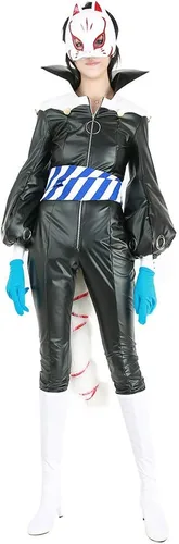 Vista 4 de miccostumes Disfraz de zorro para hombre, body negro con cola y guantes