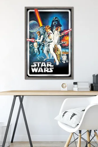 Vista 6 de Star Wars: A New Hope - Póster clásico de pared, 34 pulgadas de largo x 22.4 pulgadas de ancho, versión enmarcada de madera de granero Versión
