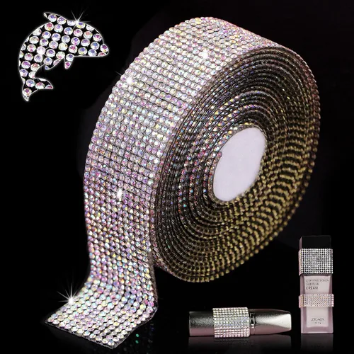Vista 16 de Cinta de Cristal Brillante con Diamantes de Imitación Autoadhesiva para Planchar DIY con Purpurina Pegatinas de Diamantes para Manualidades Negro