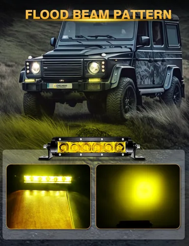 Vista 4 de Chelhead Barra de luz LED delgada, barra de luz de 7 pulgadas, haz de inundación, luz antiniebla amarilla, fila única, 30 W, 3600 lm, barra de faros