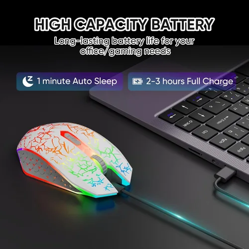 Vista 6 de MELOGAGA Ratón Bluetooth inalámbrico para juegos, 2.4G inalámbrico RGB recargable juego de PC ratón ratón ratón de computadora para computadora