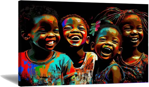 Vista 7 de Turaranusy Póster de arte negro para niños africanos, lienzo para pared, niños bajo la lluvia, para decoración de sala de estar, dormitorio