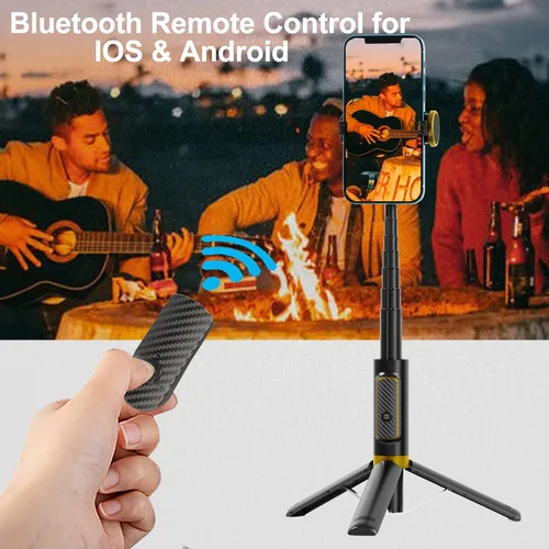 Vista 8 de JUYOUYI - Trípode para iPhone, selfie stick con control remoto, aleación de aluminio, el mejor soporte plegable para trípode extensible, rotación