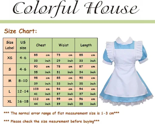 Vista 6 de Colorful House Womens Anime Cosplay Outfit Adult Blue Maid Apron Fancy Dress Costume Set
