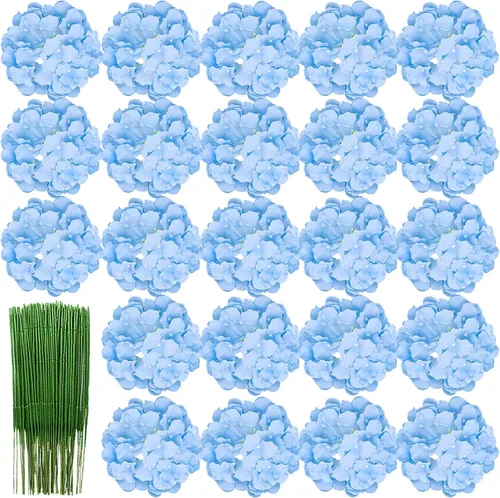 Vista 11 de HinyoCo - 28 flores artificiales de hortensias de seda, cabeza de hortensia de 7 pulgadas con tallo, utilizadas para decoración del hogar, boda Rosa