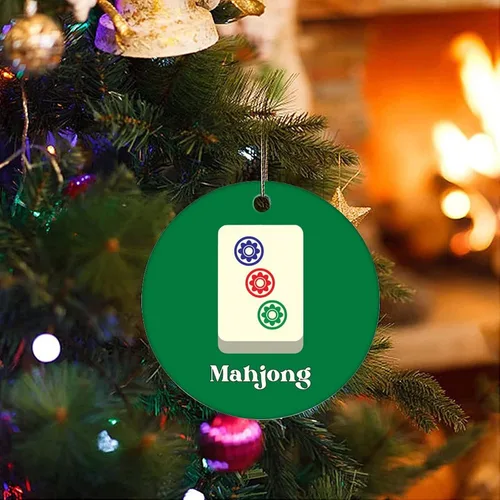 Vista 3 de Cheyan Divertido adorno chino de porcelana de Mahjong para decoración del hogar, colgantes de Navidad, árbol de Navidad, adorno colgante de árbol