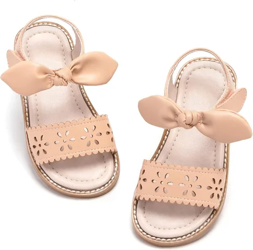Vista 23 de GINFIVE Sandalias planas para niñas pequeñas, zapatos de vestir con punta Gf361-marrón