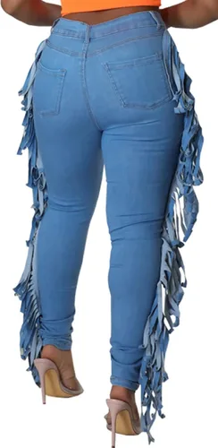 Vista 2 de SeNight Pantalones de mezclilla rasgados de cintura alta para mujer