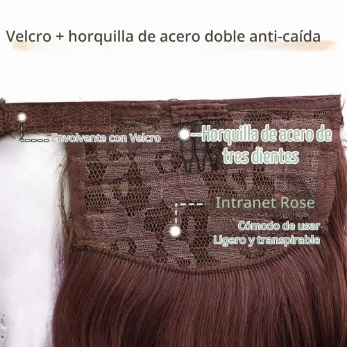 Vista 5 de Extensiones de cabello de cola de caballo de 16 pulgadas con clip Caoba