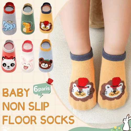 Vista 4 de Calcetines antideslizantes para bebés y niños pequeños, calcetines de algodón antideslizantes con pinzas, 6 pares
