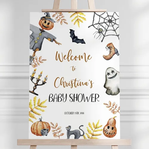 Vista 26 de Personalized Halloween Baby Shower Welcome Sign, A Little Boo Baby Shower Welcome Sign, Pumpkin Decorations,girl, Halloween Decor 12" X 18" (Small)