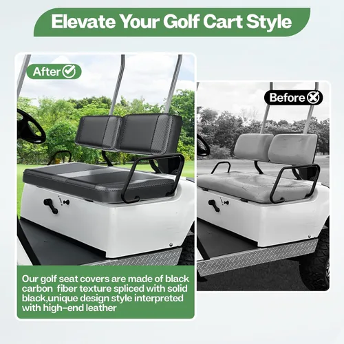 Vista 4 de T TGBROS Fundas de asiento de carrito de golf para Yamaha Club Car EZGO Ordinario Cojín de asiento delantero trasero impermeable de cuero de vinilo