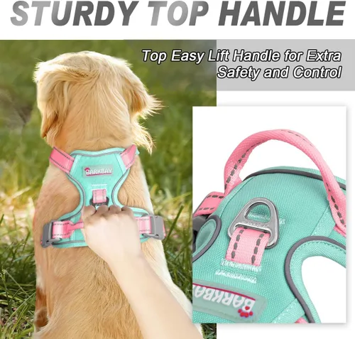 Vista 27 de BARKBAY - Arnés para perro sin tirones con clip frontal, material resistente y reflectante, asa de fácil control para pasear perros grandes
