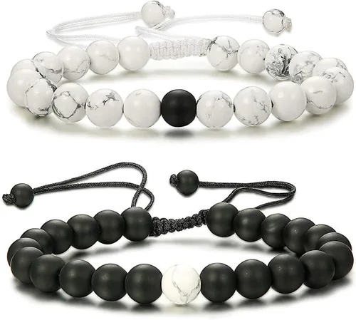 Vista 18 de CNLQ - Pulseras de larga distancia para parejas, regalo a juego, ágata mate de 0.315 in, cuentas de piedra (rojo elástico)