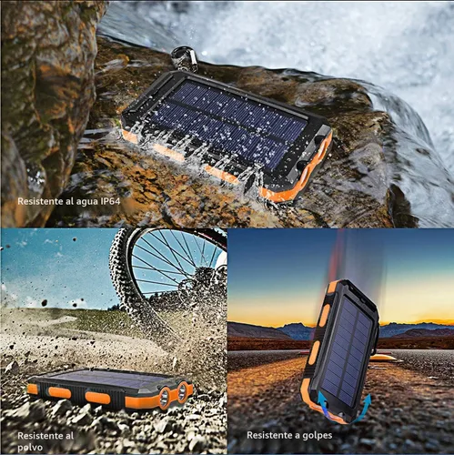 Vista 6 de Cargador solar de 20000 mAh, cargador portátil con 4 cables integrados y entrada USB-C, linternas de emergencia duales, batería impermeable