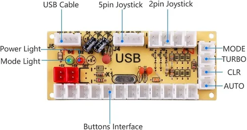 Vista 4 de Zhiyavex Kit de joystick de arcada para bricolaje, accesorios de juego de arcade, codificador USB con luces LED, botones de pulsación compatibles