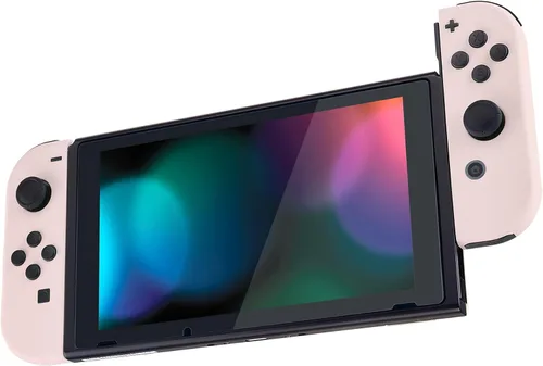 Vista 4 de eXtremeRate - Carcasa de repuesto para control de Nintendo Switch y Switch OLED Joy-Con, con juego de botones, color rosa flor de cerezo, agarre