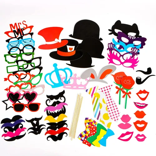 Vista 3 de Joyin Accesorios para Cabina de Fotos de Juguete 66 Piezas, Kit Multicolor para Suministros de Fiesta de Graduación y Boda, con Palo, Sombreros