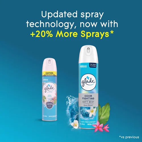 Vista 3 de Glade Ambientador en espray para habitación, aroma Olas de agua, combate el olor para ofrecer una frescura duradera, 8 onzas, 2