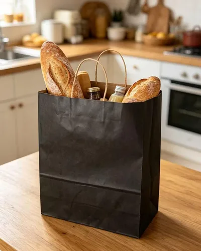 Vista 8 de qiqee Paquete de 50 bolsas de regalo de papel negro con asas a granel 13"x10.3"x4.6" bolsas de favor para fiestas de tamaño grande múltiples usos