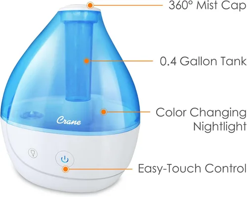 Vista 4 de Crane Humidificador ultrasónico de niebla fría, azul y blanco